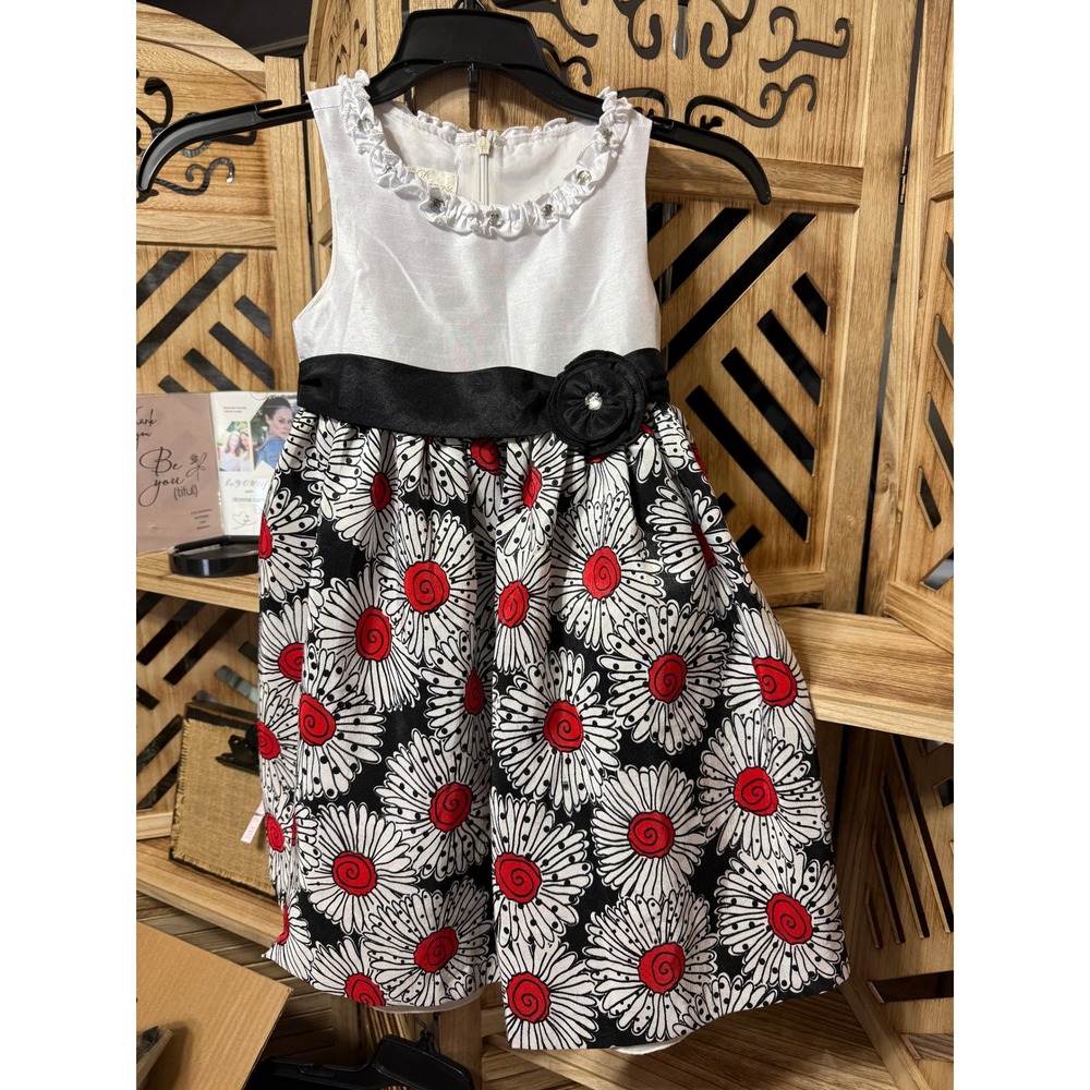Girls Size 5 Dress White Black Red‎ Floral Party Holiday Special Occasion